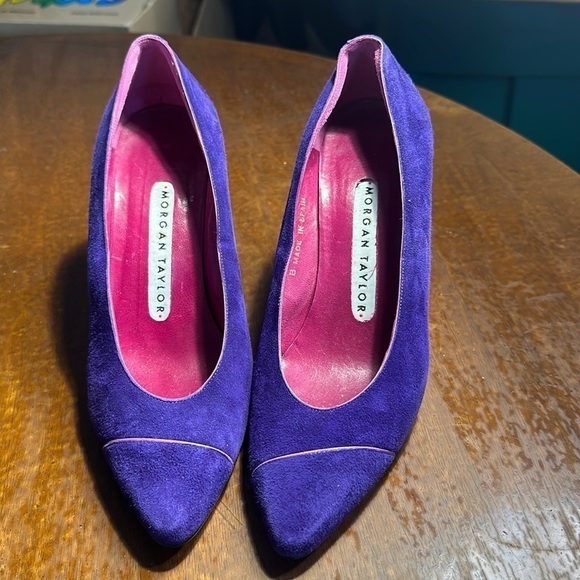 Vintage Morgan Taylor Purple Sued Heels Size 7 - Picture 1 of 9